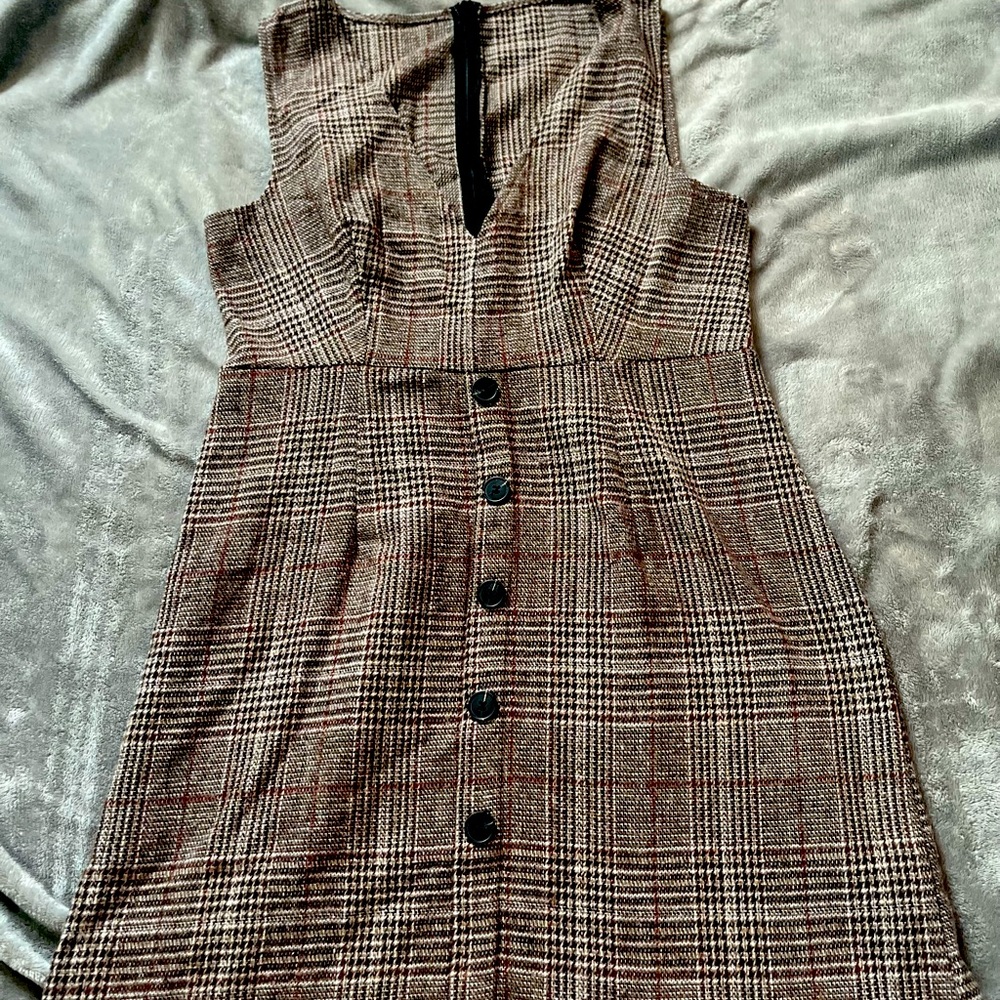 Plaid mock button dress